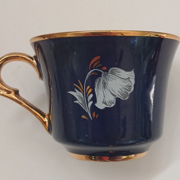 VTG Cobalt Blue Gold Interior Fine Porcelain Favolina 4 Cups & Saucers Poland - Picture 6 of 16